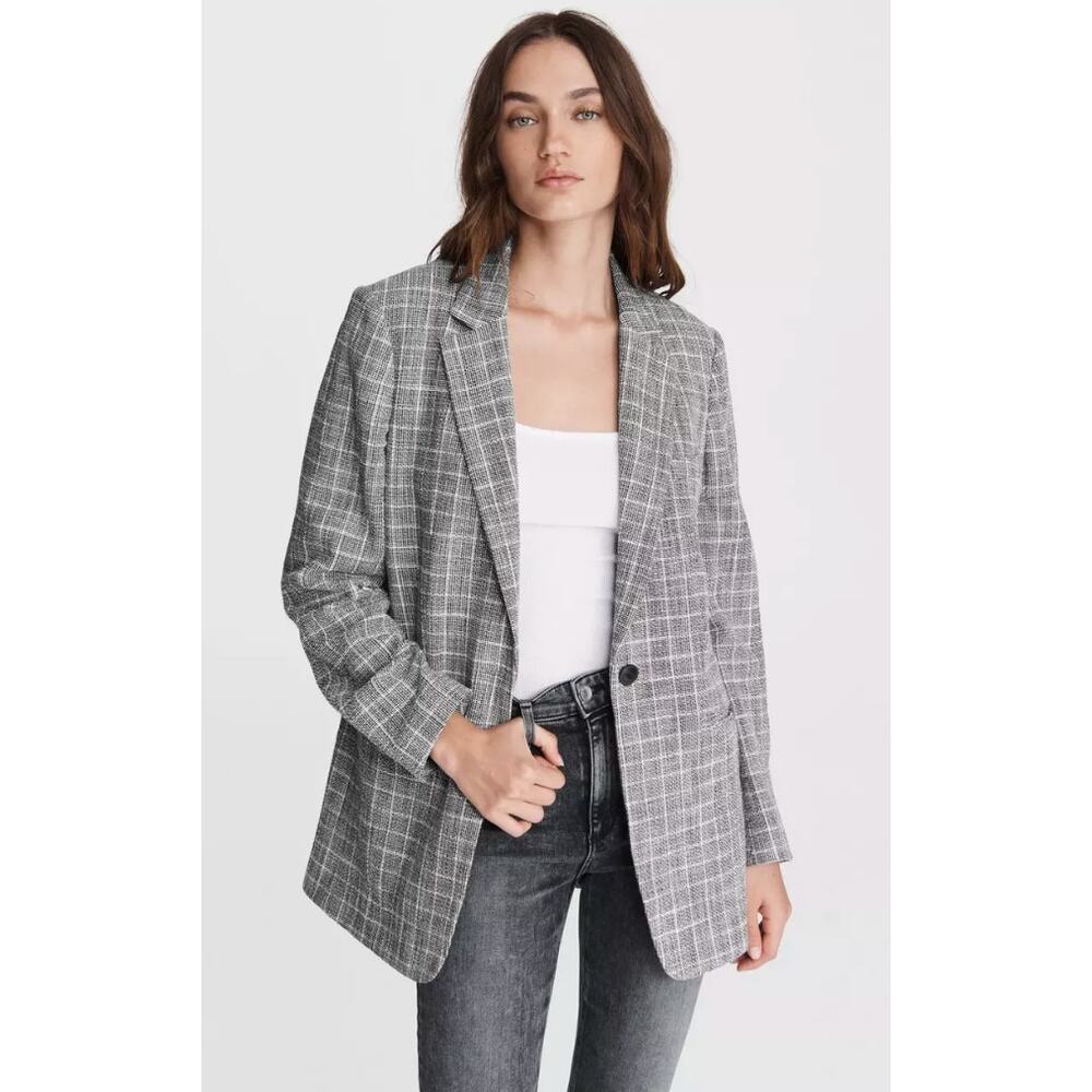 Rag & Bone Ames Deconstructed Check Cotton Relaxed Fit Blazer